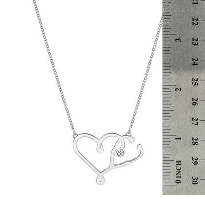 Nurse Appreciation Double Heart Stethoscope Pendant Necklace with Crystals