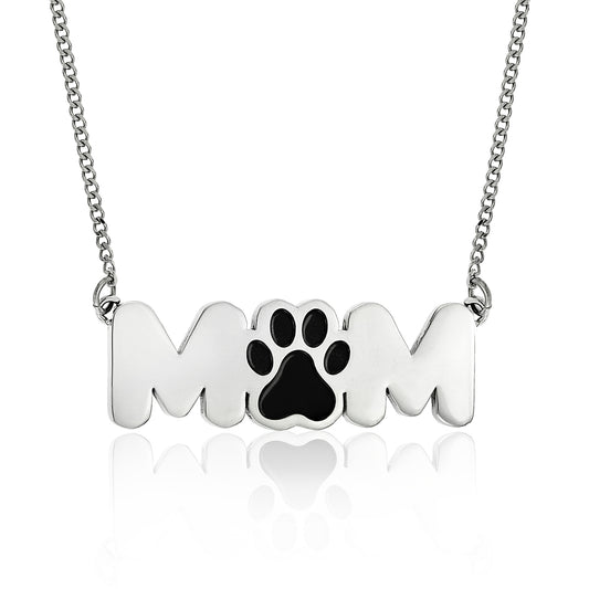 Stainless Steel Paw Print "Mom" Pendant Necklace - Perfect Gift for Dog Moms, Cat Moms & Pet Lovers