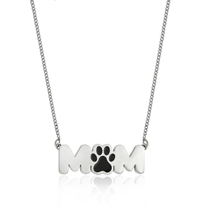 Stainless Steel Paw Print "Mom" Pendant Necklace - Perfect Gift for Dog Moms, Cat Moms & Pet Lovers