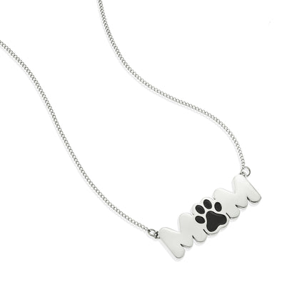 Stainless Steel Paw Print "Mom" Pendant Necklace - Perfect Gift for Dog Moms, Cat Moms & Pet Lovers