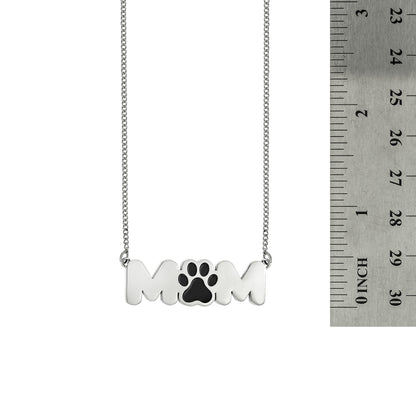 Stainless Steel Paw Print "Mom" Pendant Necklace - Perfect Gift for Dog Moms, Cat Moms & Pet Lovers