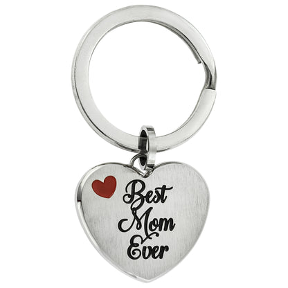 Best Mom Ever Heart Shaped Stainless Steel Keyring - Sentimental Mother's Day or Birthday Gift