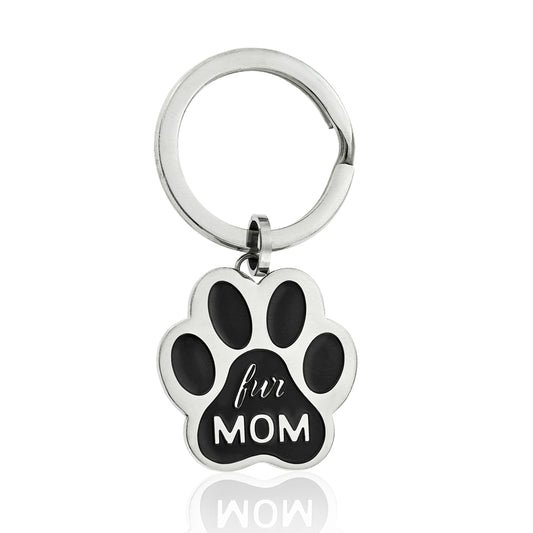 Fur Mom Paw Print Keyring - Stainless Steel Pet Memorial Keychain Gift