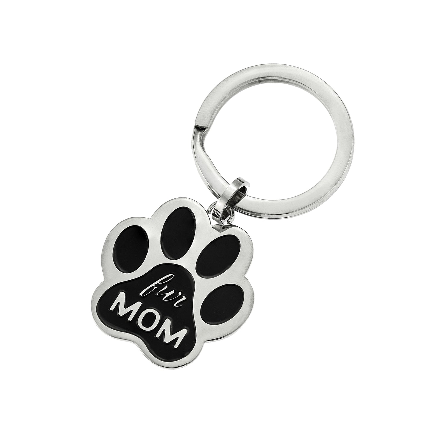 Fur Mom Paw Print Keyring - Stainless Steel Pet Memorial Keychain Gift