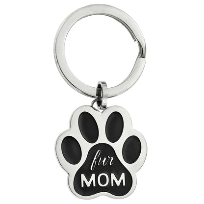 Fur Mom Paw Print Keyring - Stainless Steel Pet Memorial Keychain Gift