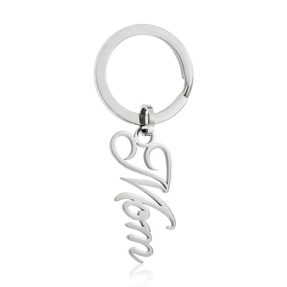 Stainless Steel "Mom" Script Letter Keyring - Sentimental Mother's Day or Birthday Gift