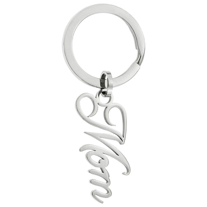 Stainless Steel "Mom" Script Letter Keyring - Sentimental Mother's Day or Birthday Gift