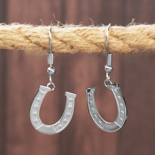 Stainless Steel Lucky Horseshoe Drop Earrings Sandblasted Design - Perfect Gift for Horse Lovers (Copy)