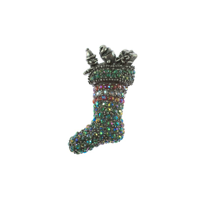 Crystal Christmas Stocking Holiday Pin Brooch