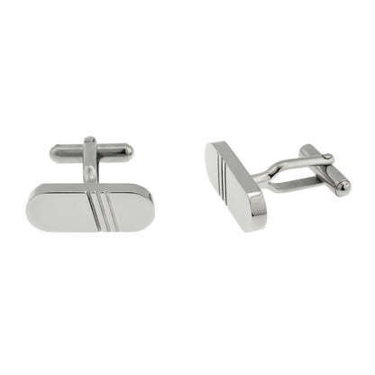 Stainless Steel Capsule Shape Cuff Links with Diagonal Grooves - Perfect for Weddings, Formal Events, or Gifting