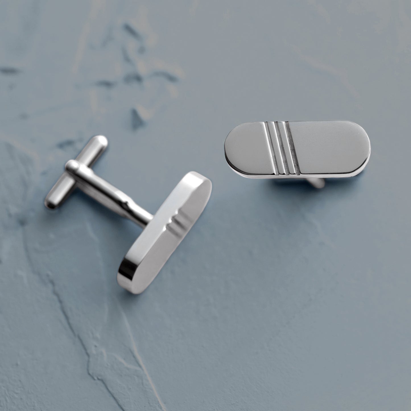 Stainless Steel Capsule Shape Cuff Links with Diagonal Grooves - Perfect for Weddings, Formal Events, or Gifting