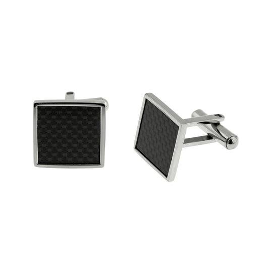 Stainless Steel & Carbon Fiber Square Cuff Links for Men - Stylish Wedding, Anniversary, Birthday or Father's Day Gift