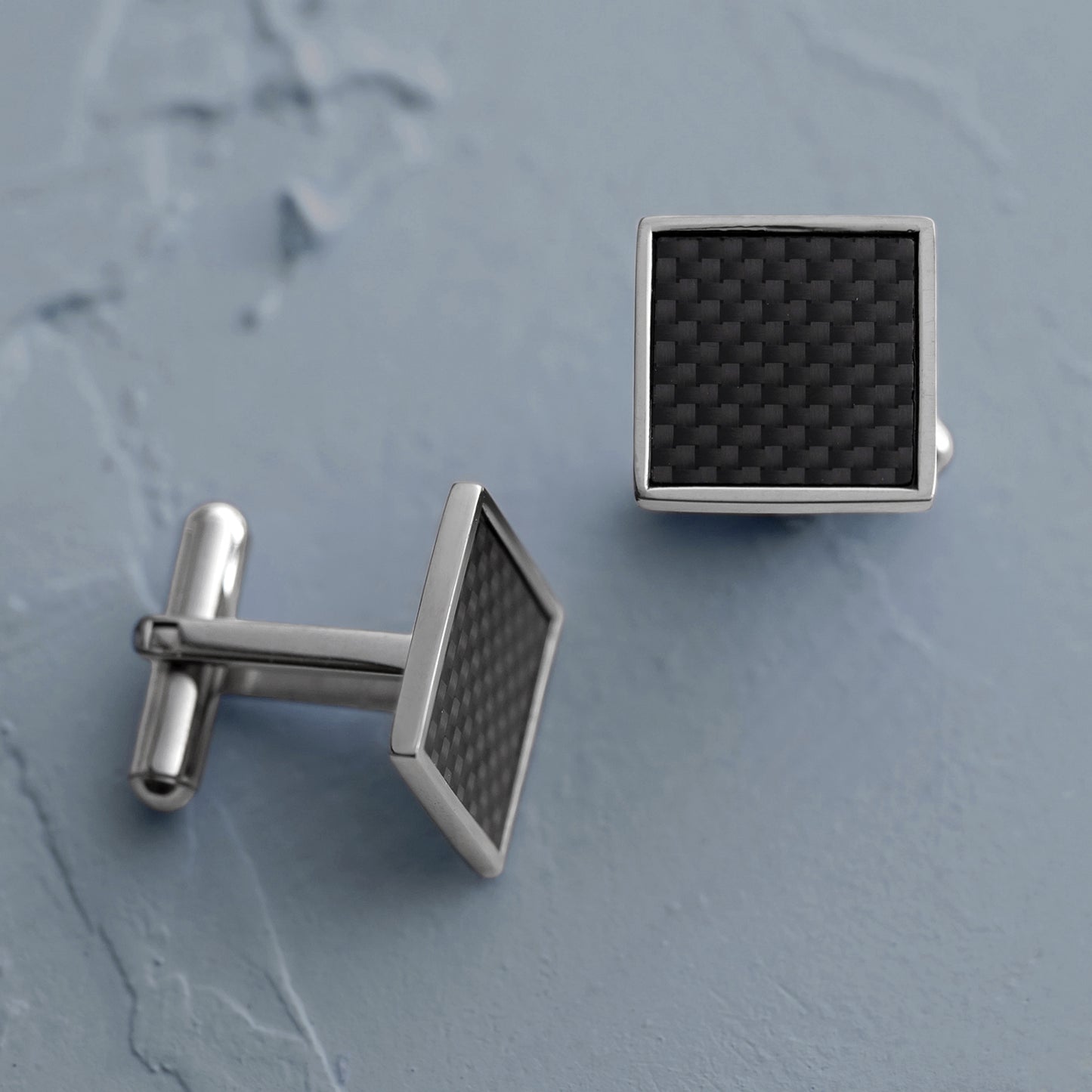 Stainless Steel & Carbon Fiber Square Cuff Links for Men - Stylish Wedding, Anniversary, Birthday or Father's Day Gift