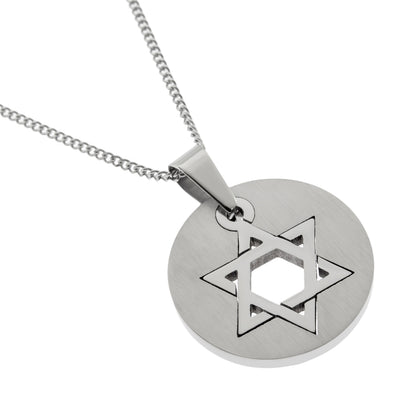 Stainless Steel Star of David Round Pendant Necklace - Jewish Religious Symbol Jewelry Gift