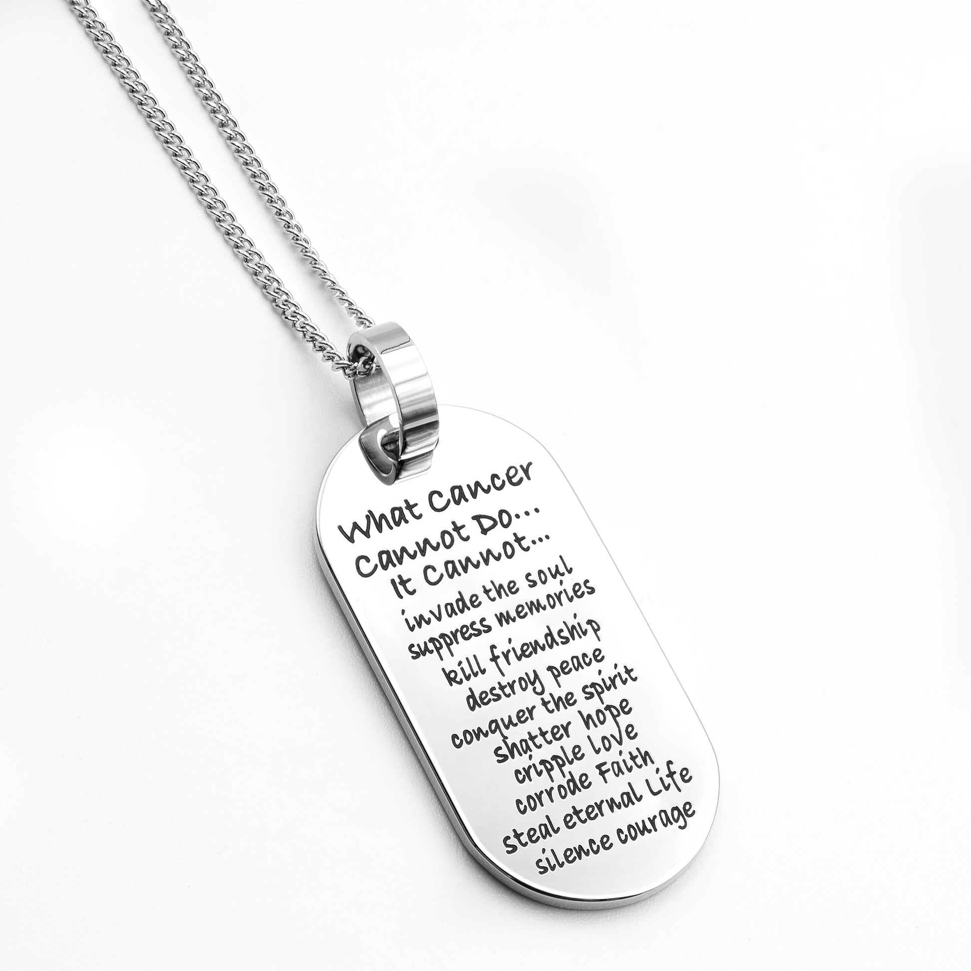 What Cancer Cannot Do Inspirational Dog Tag Pendant Necklace - Cancer Support & Survivor Gift