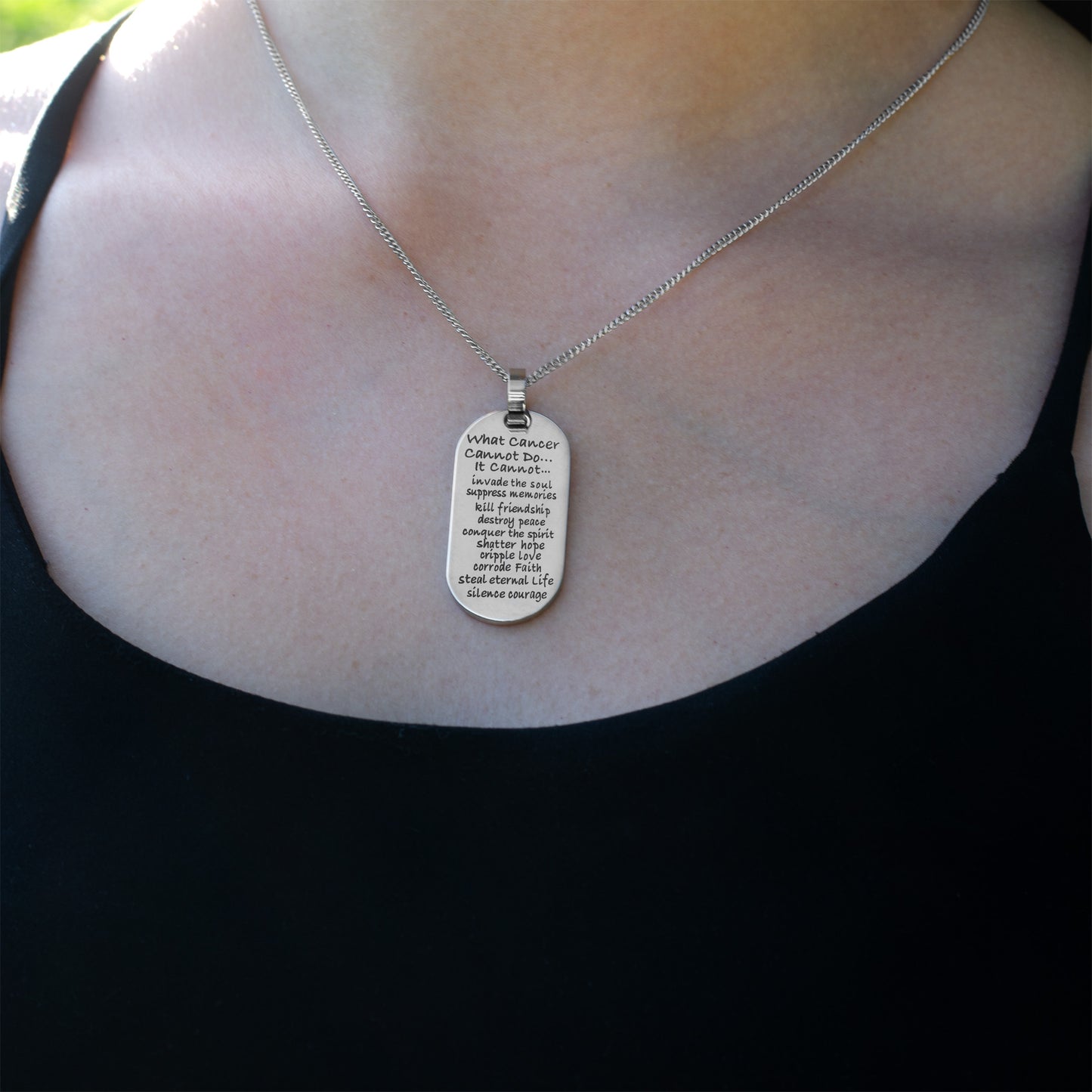 What Cancer Cannot Do Inspirational Dog Tag Pendant Necklace - Cancer Support & Survivor Gift