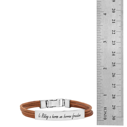 Leatherette Cord Horse Riding Bracelet "In Riding a Horse We Borrow Freedom" Equestrian Jewelry