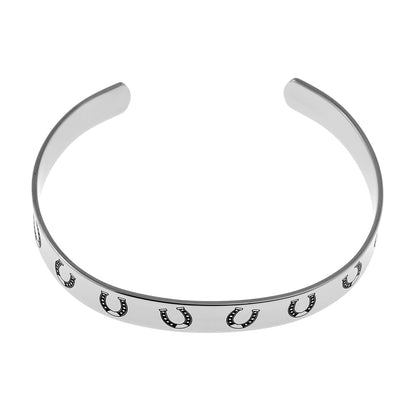 Stainless Steel Lucky Horseshoe Cuff Bracelet - Black Enamel Equestrian Jewelry Gift