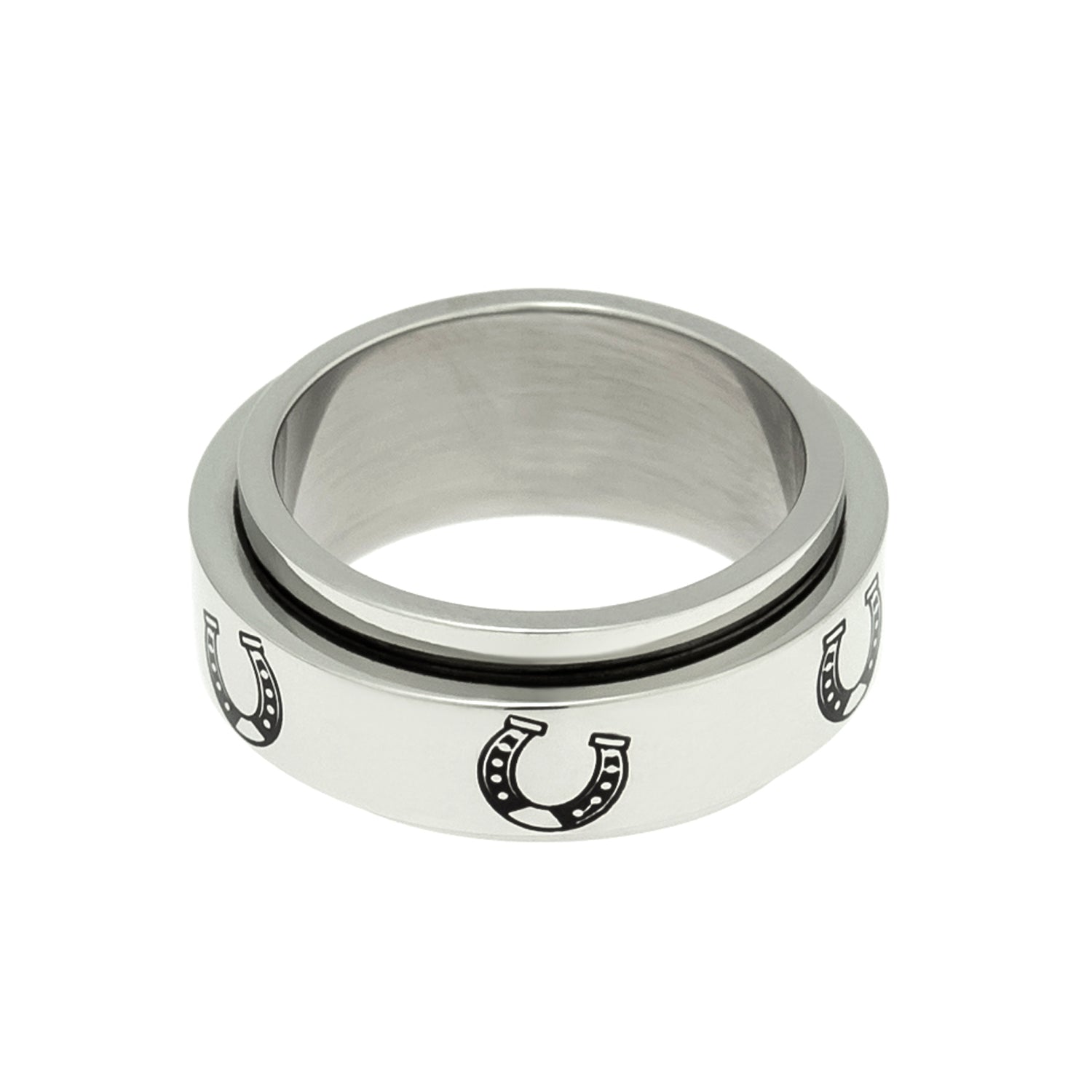 Stainless Steel Lucky Horseshoe Spinner Ring - Equestrian Jewelry Gift for Horse Lovers