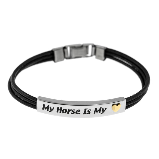 My Horse Is My Heart Engraved Leather Bracelet for Horse Lovers