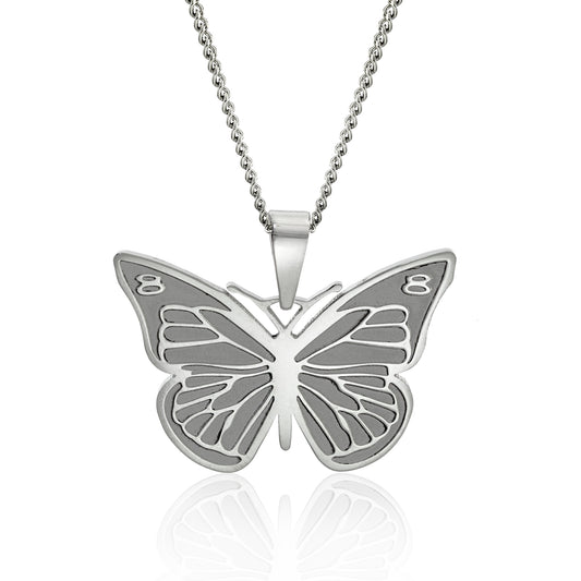 Fly Away Etched Wings Butterfly Pendant Necklace