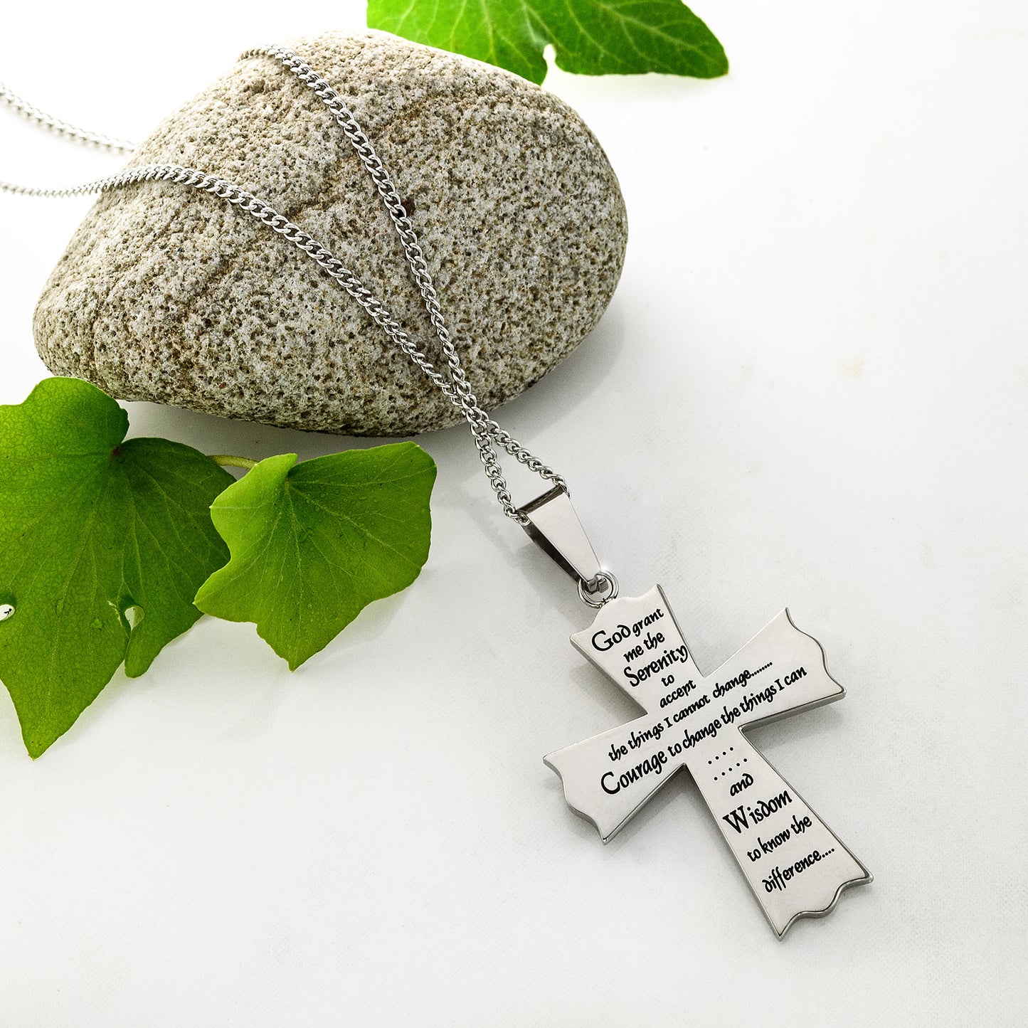 religious cross necklace-serenity prayer cross