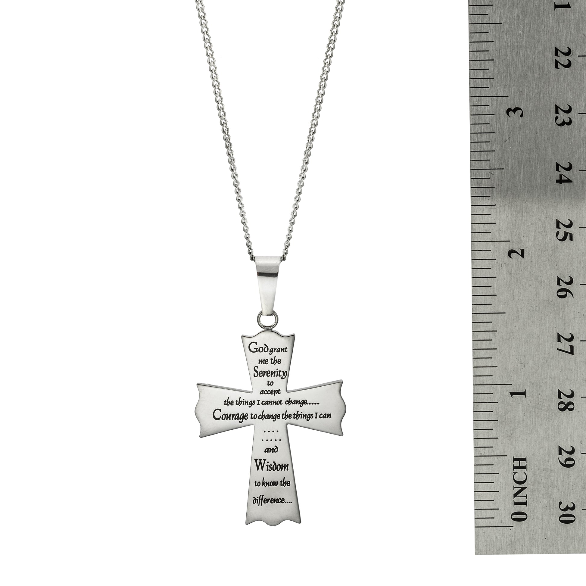 Serenity Prayer Stainless Steel Cross Pendant Necklace