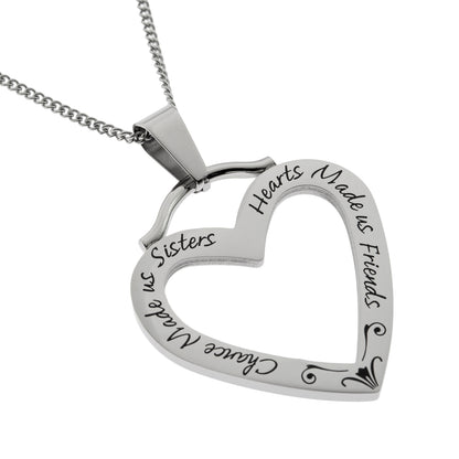 Engraved Stainless Steel "Chance Made Us Sisters, Hearts Made Us Friends" Open Heart Pendant Necklace, Perfect Sentimental Gift for Sister