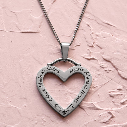 Engraved Stainless Steel "Chance Made Us Sisters, Hearts Made Us Friends" Open Heart Pendant Necklace, Perfect Sentimental Gift for Sister