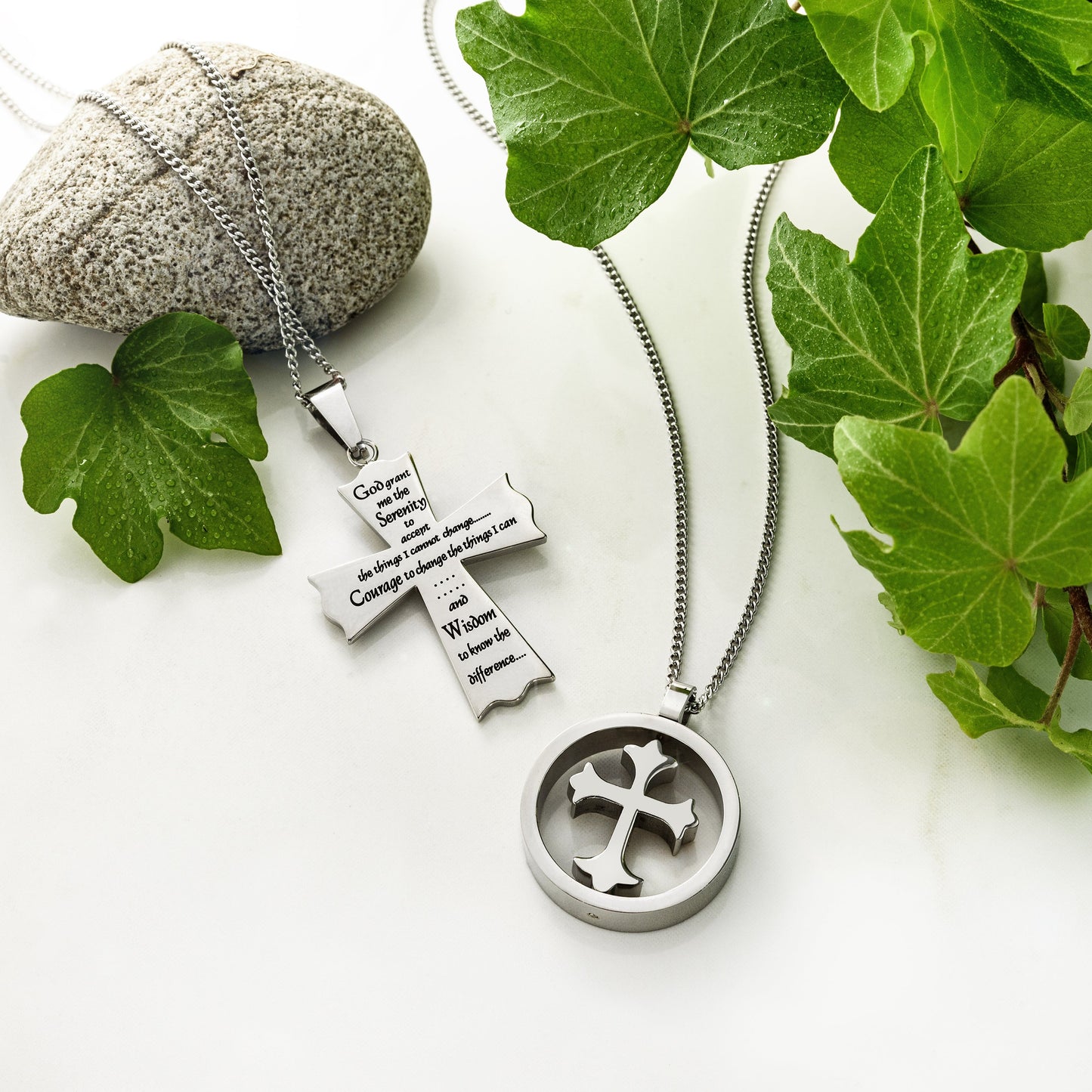 Serenity Prayer Stainless Steel Cross Pendant Necklace