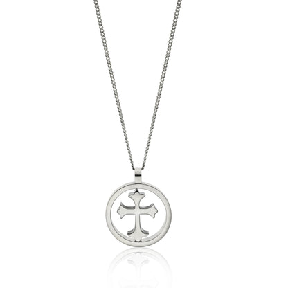 Two-Sided Stainless Steel Encircled Cross Pendant Necklace