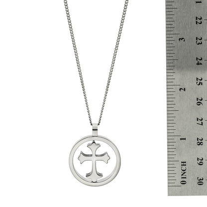 Two-Sided Stainless Steel Encircled Cross Pendant Necklace