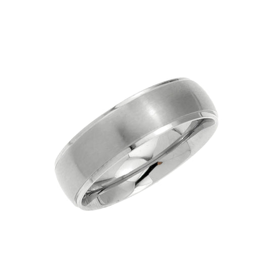 6MM Men's Stainless Steel Satin Finish Dome Wedding Band Ring With Polished Step Edge