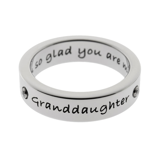 Engraved Crystal Granddaughter Ring - Sentimental Keepsake Jewelry Gift