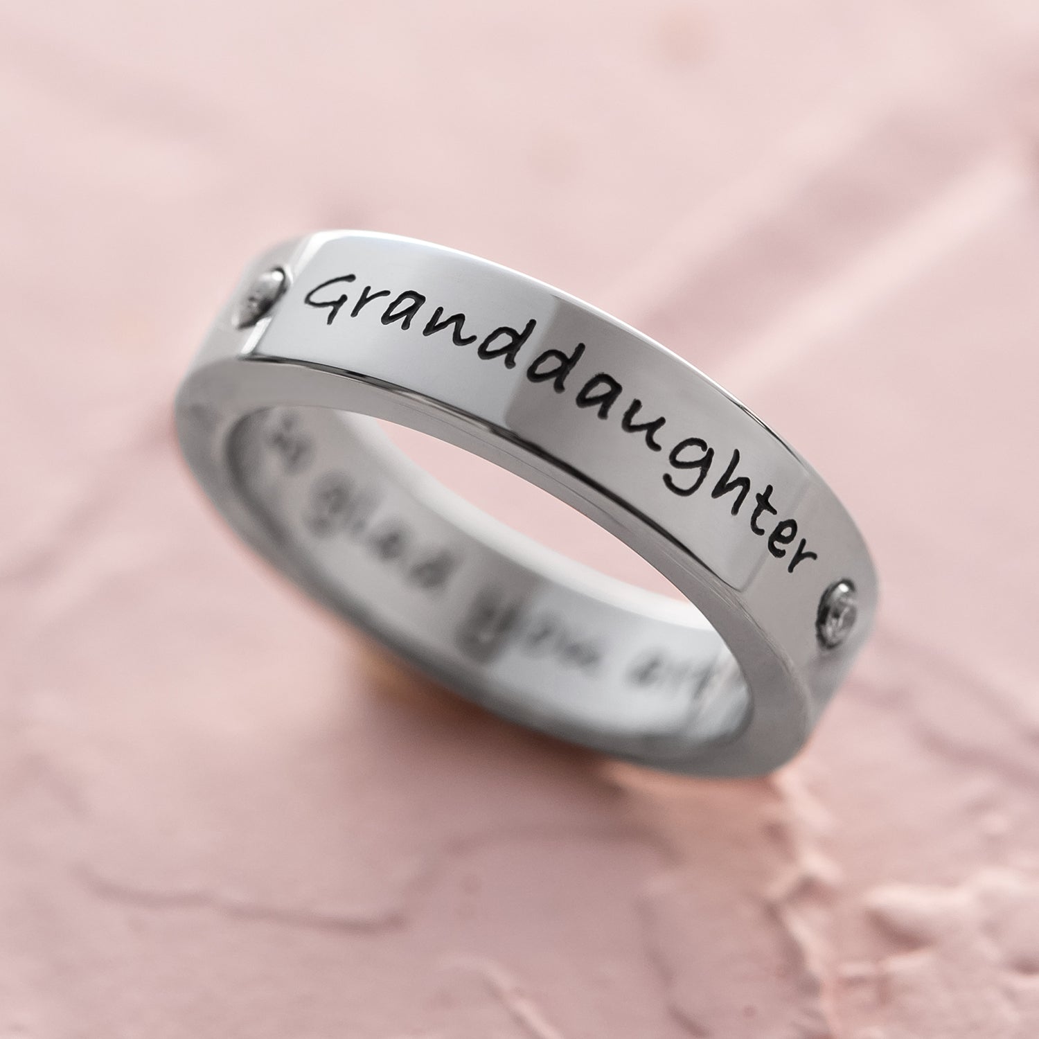 Engraved Crystal Granddaughter Ring - Sentimental Keepsake Jewelry Gift