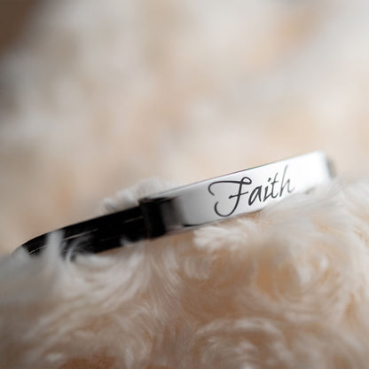 "Faith" Stainless Steel Leatherette Cord Bracelet Inspirational Christian Jewelry Gift for Women Girls Men