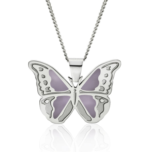 Lavender Wings Stainless Steel Butterfly Pendant Necklace - Inspirational Jewelry Gift