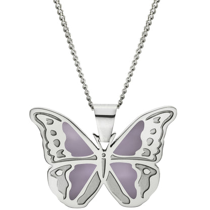 Lavender Wings Stainless Steel Butterfly Pendant Necklace - Inspirational Jewelry Gift