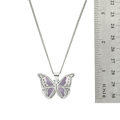 Lavender Wings Stainless Steel Butterfly Pendant Necklace - Inspirational Jewelry Gift