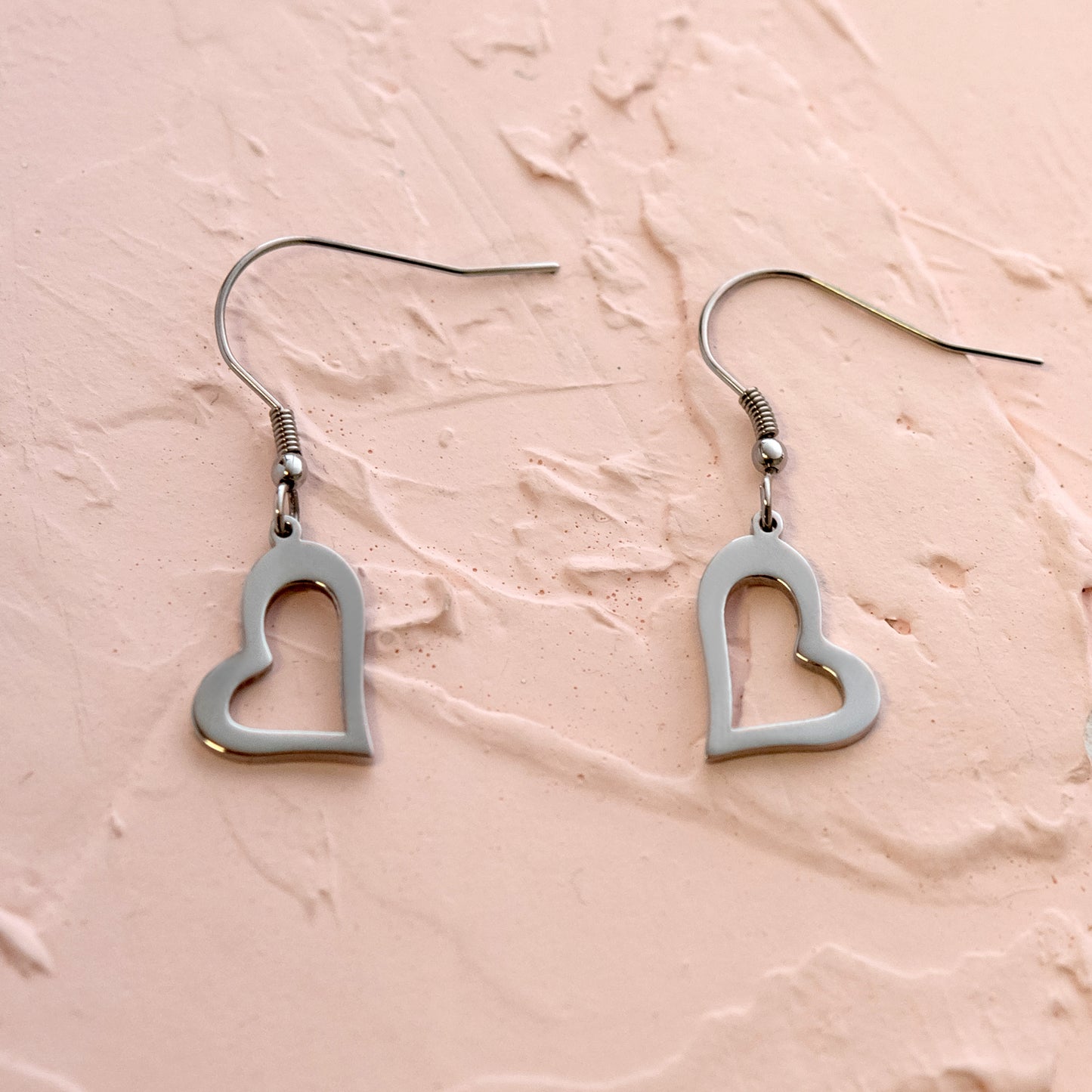 Stainless Steel Open Heart Dangle Fish Hook Earrings - Cute Love Jewelry Gift for Her