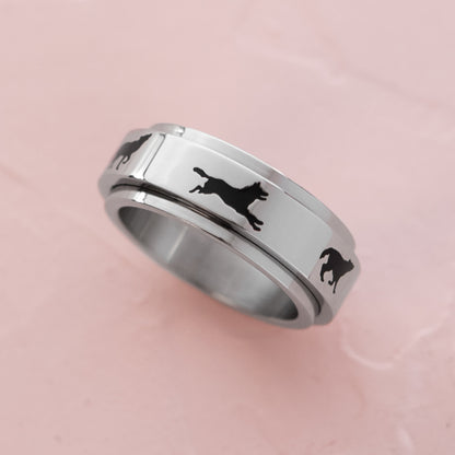 Stainless Steel Running Wolves Spinner Ring - Unisex Wolf Animal Ring