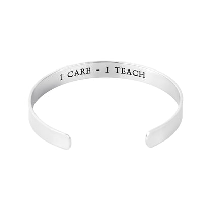 I Care I Teach Apple Cuff Bracelet - Stainless Steel Teacher Appreciation Gift