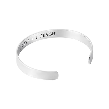 I Care I Teach Apple Cuff Bracelet - Stainless Steel Teacher Appreciation Gift