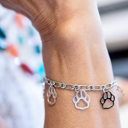 Paw Print Charm Bracelet Pet Lover Jewelry Gift Stainless Steel Fashion Jewelry for the Woman or Girl Who Loves Their Dog