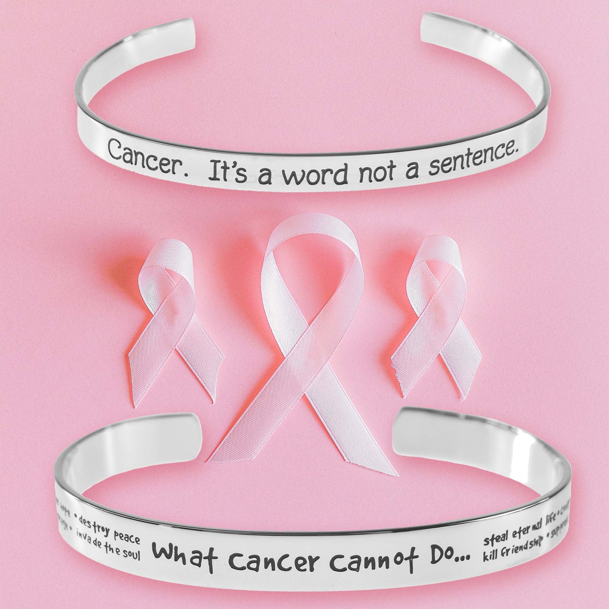 Inspirational "Cancer. It's a Word Not a Sentence" Stainless Steel Cuff Bracelet