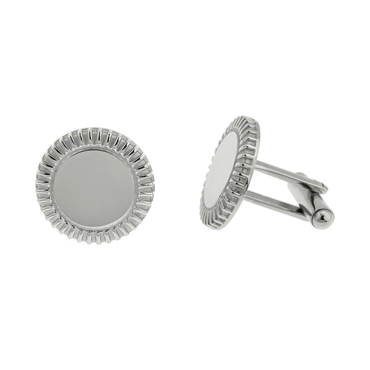 Stainless Steel Round Cufflinks with Elegant Milgrain Edge - Perfect Gift for Men