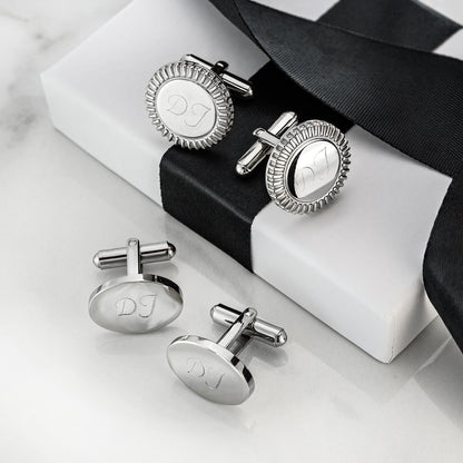 Personalized Oval Polished Stainless Steel Cuff Links for Men - Engravable Groomsmen & Wedding Gift