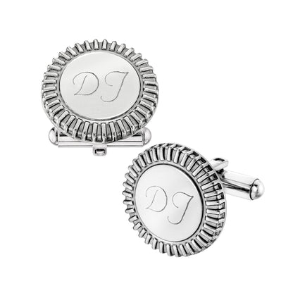 Stainless Steel Round Cufflinks with Elegant Milgrain Edge - Perfect Gift for Men