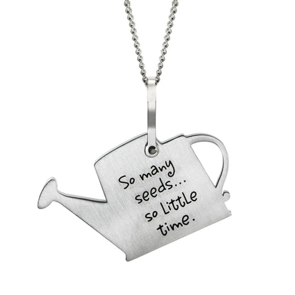 Stainless Steel Engraved Flower Watering Can Pendant Necklace - Gardening Jewelry Gift for Women