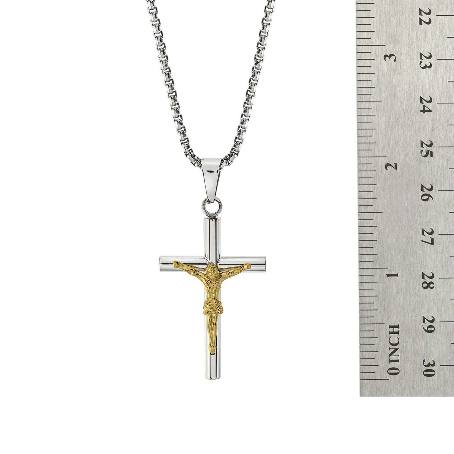 Two-Tone Stainless Steel Crucifix Pendant Necklace for Men and Women